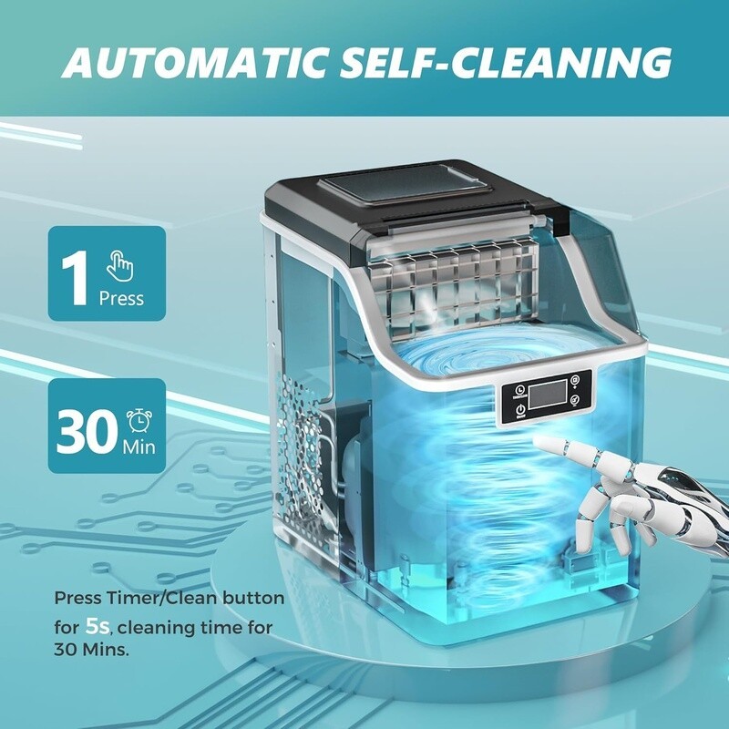 Countertop Ice Maker 24 Clear Cube Timer LCD Display Portable Quiet Home Kitchen