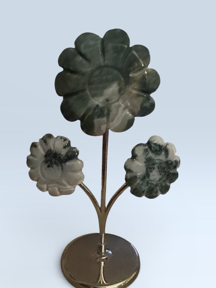 Moss Agate Crystal Carving 3 Stem Flower Bunch