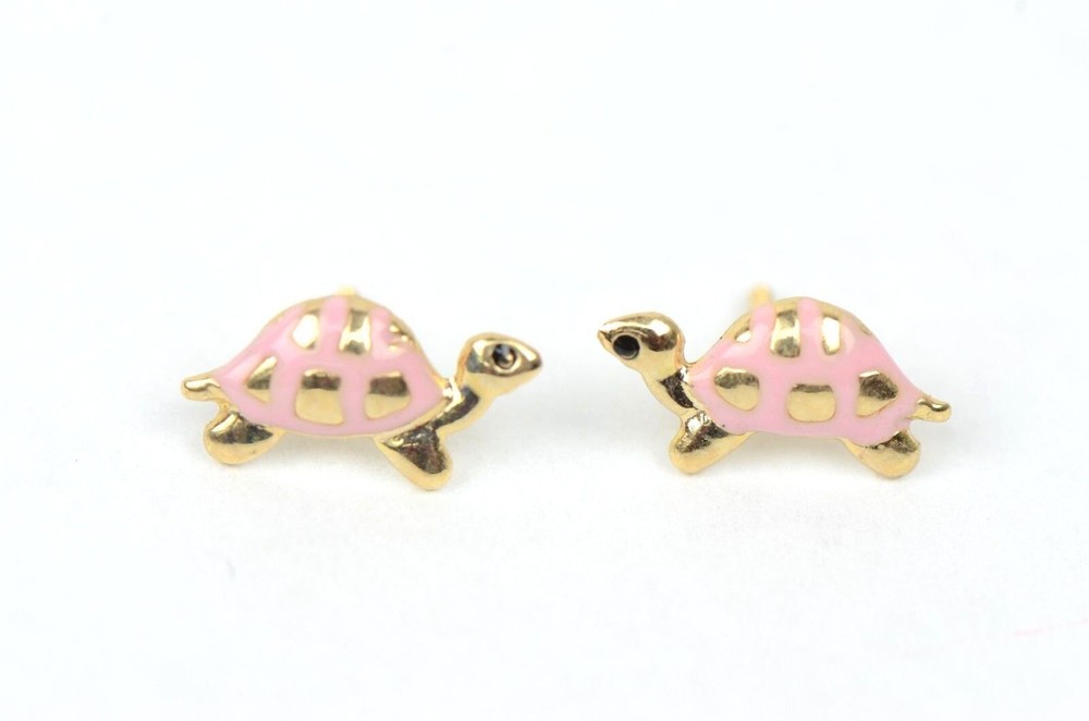 14K Yellow Gold Turtle Screw Backs Children's Stud Earrings