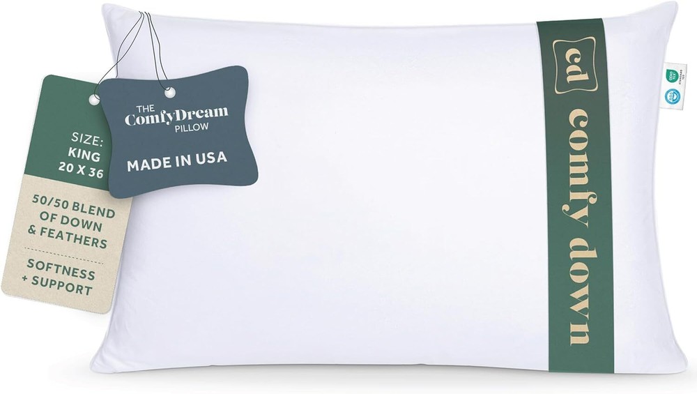 ComfyDown 50/50 Down Feather Blend ComfyDream Bed Pillow for Sleeping