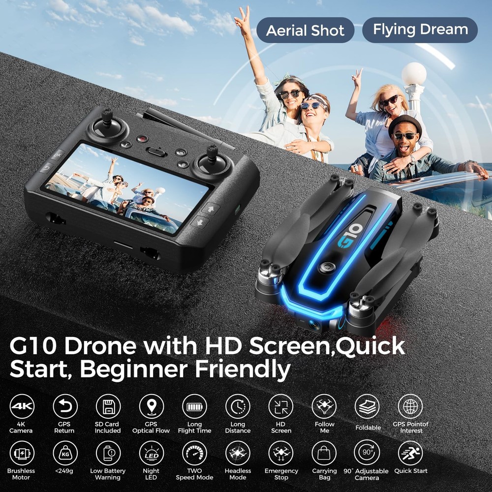 4K HD Camera GPS Drone, FPV Quadcopter with Auto Return, Lightweight, 2