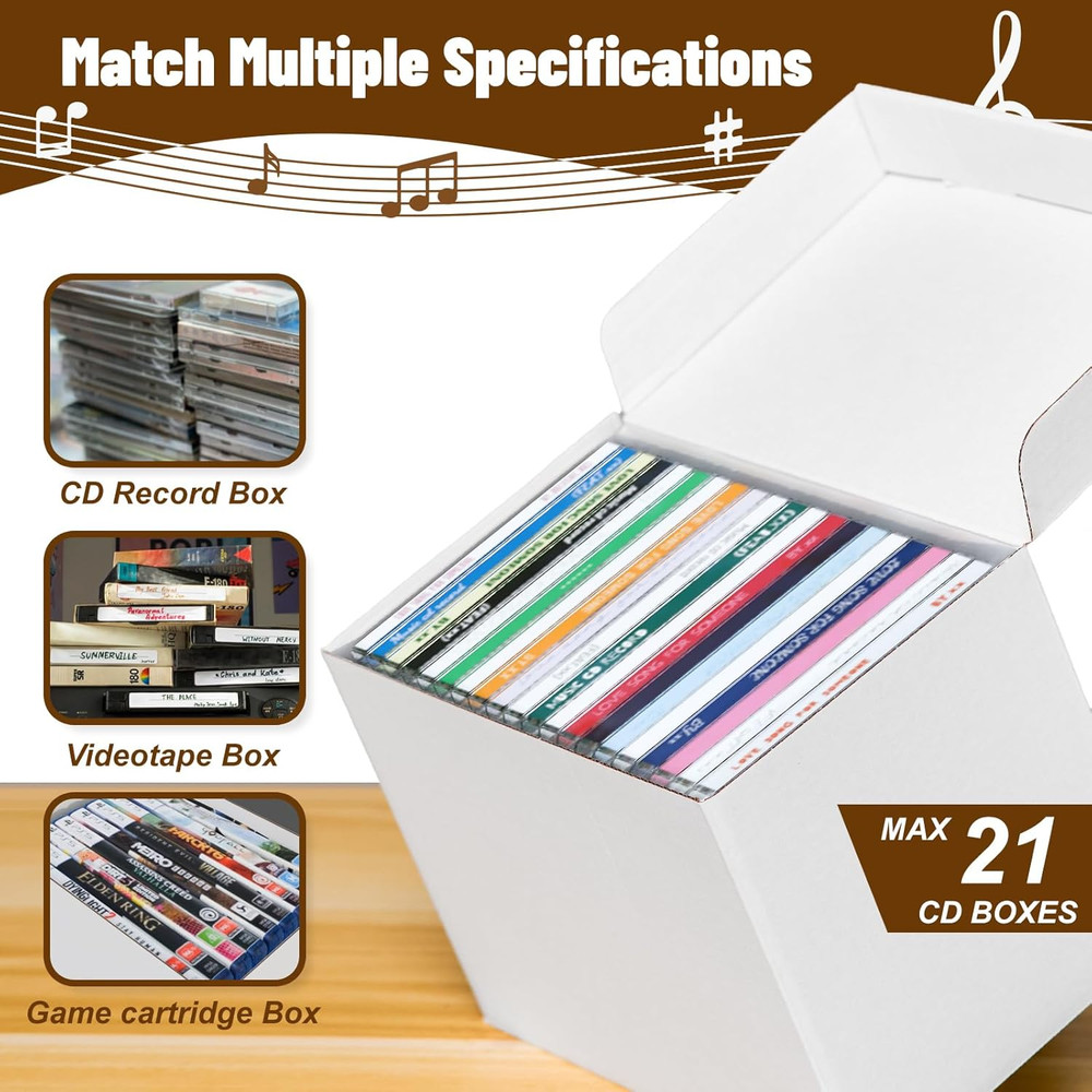 2-Pack CD DVD Cardboard Storage Boxes with Lids – Media Organizer Case for CDs,