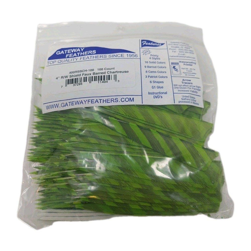 100 Pack Gateway Feathers 4" Right Wing: Shield Barred Chartreuse 400RSBCH