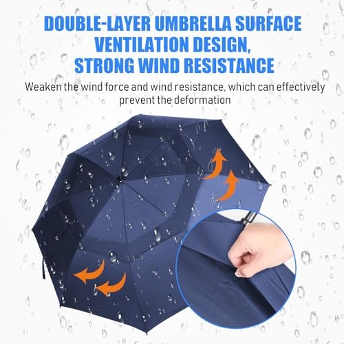 10 Pcs Large Automatic Open Golf Umbrella 62 Inch Double Canopy Rain Dark Blue