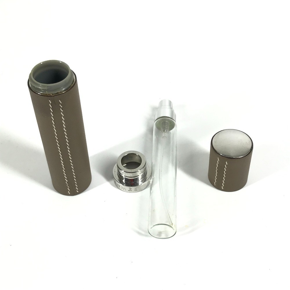 HERMES refillable Atomizer perfume case accessory case Leather Etoupe gray
