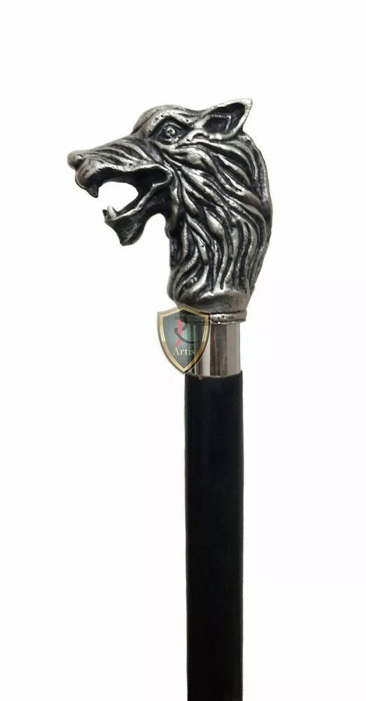 Nautical Solid Dragon Wolf Head Design Handle Wooden Style Walking Stick Cane