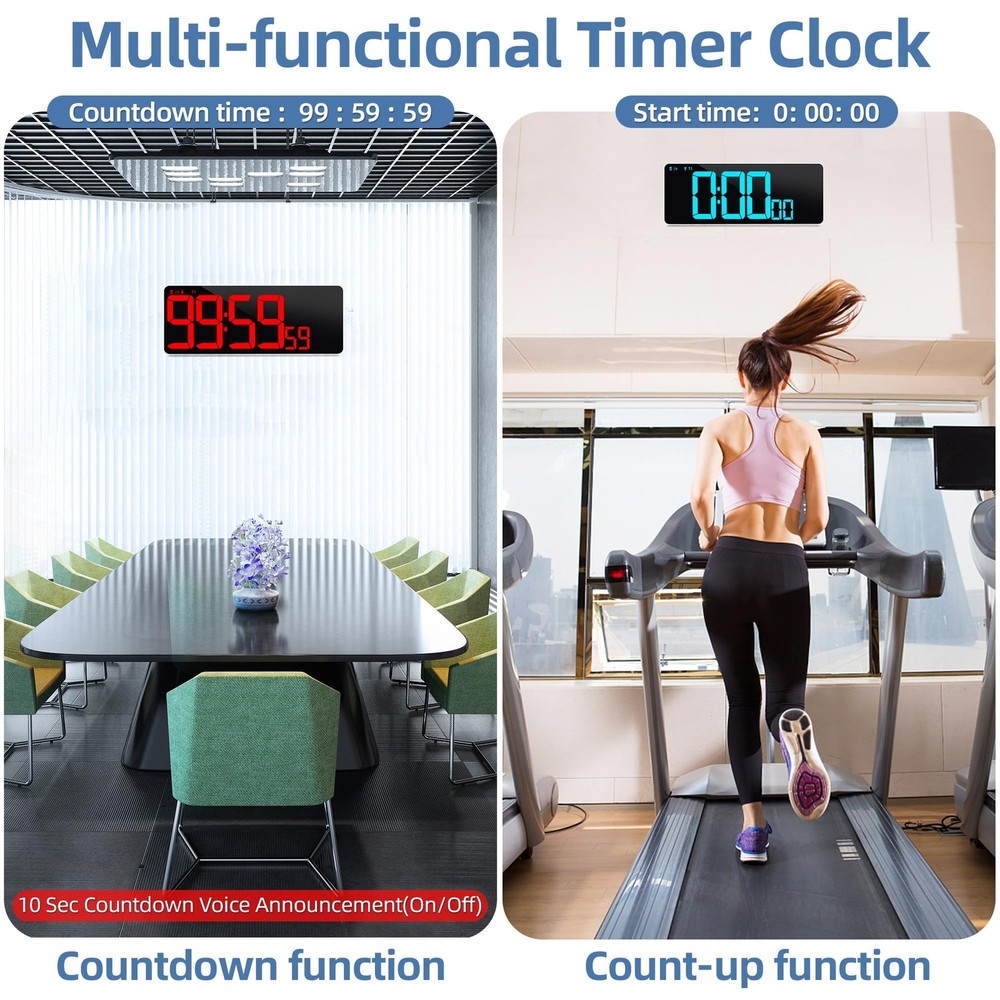 Large Digital Wall Clock Timer 13.5" Large Display Available In 11 Color Mode...