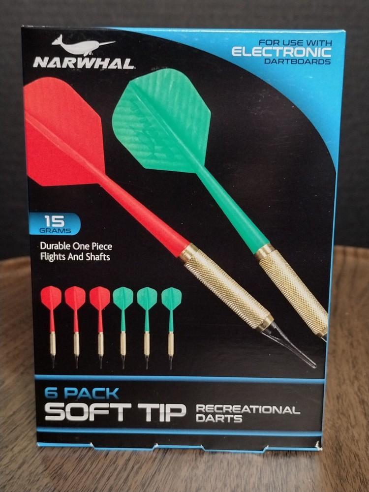 Narwhal Soft Tip Recreational Darts 6 Pack With 100 Replacement Tips