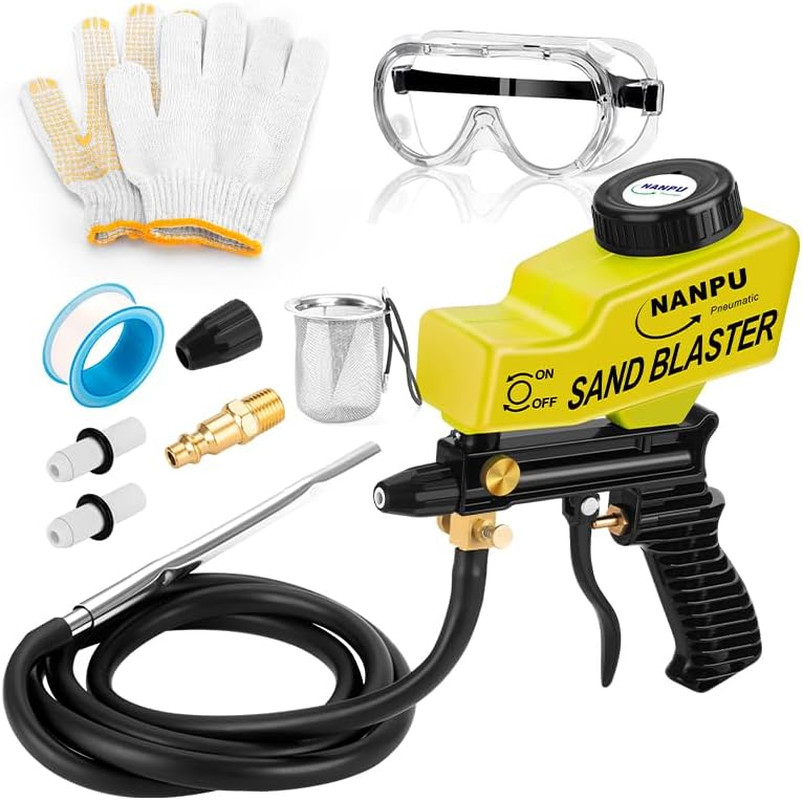 Light-Duty Air Sandblaster Gun Kit with Siphon & Gravity Feed, Ceramic Nozzle, M