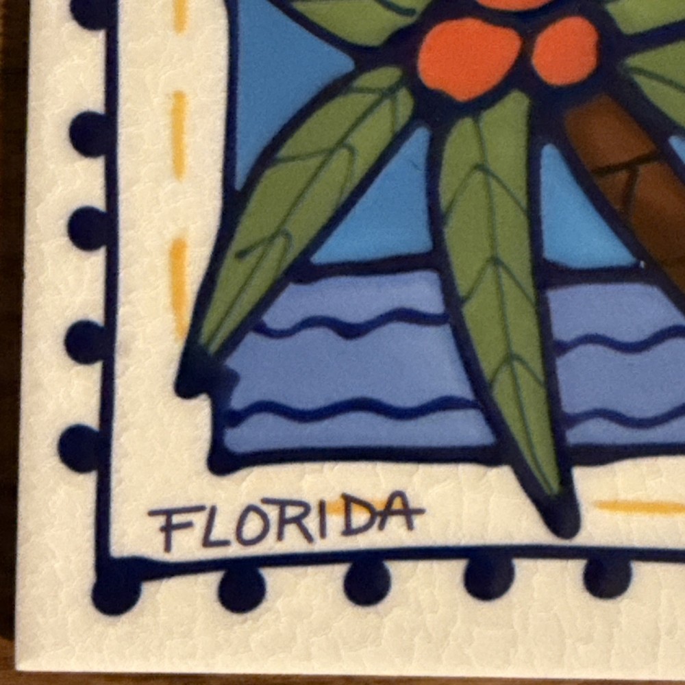 TWO (2) Diane Artware Fish Palm Collectable Van Group CA Tiles Trivets Handmade