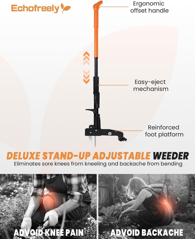 Weed Puller Tool - Adjustable 35"-46" Heavy Duty 4-Claw Stand-Up Weeder for Yard
