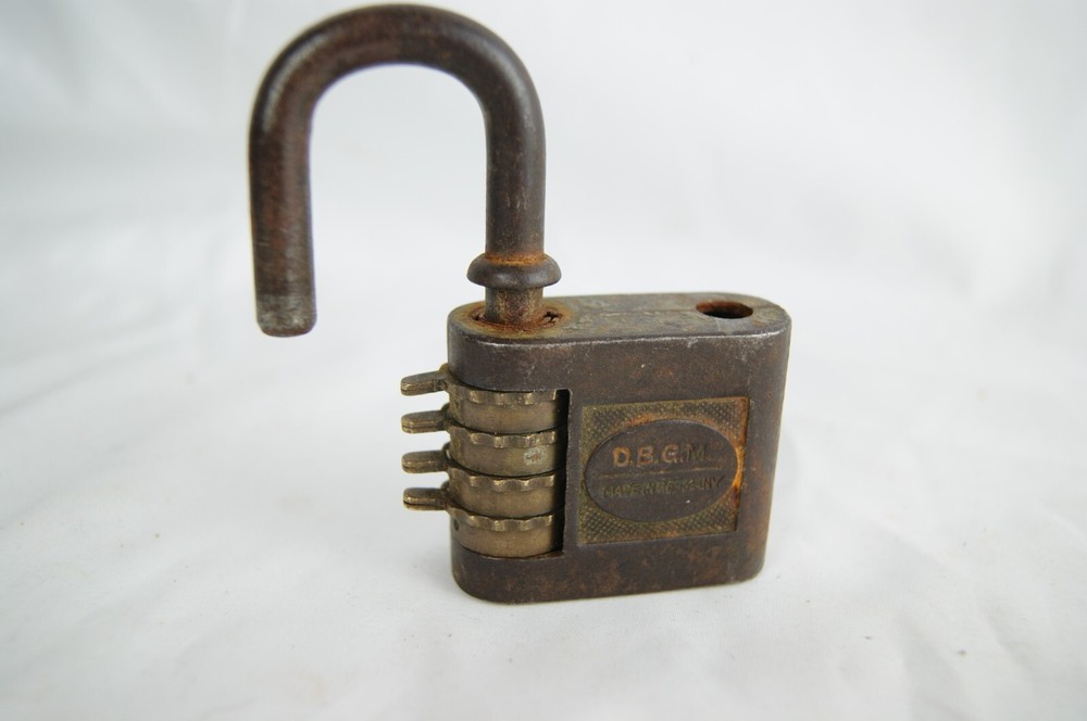 Scarce 4 Barrel Combination Lock German Keyless DBGM Antique Padlock