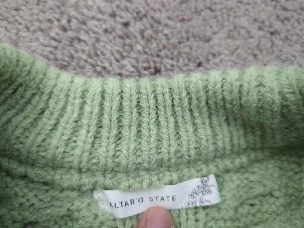 Altar'd State Pullover Womens Small Green Cropped Sweater Long Sleeve Cable Knit