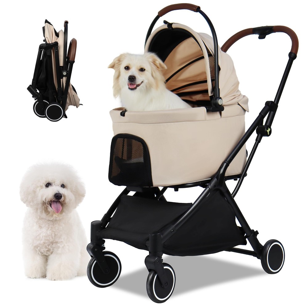 Pet Stroller for Small Dogs & Cats – Gravity Foldable 3 in 1 Dog Stroller wit...