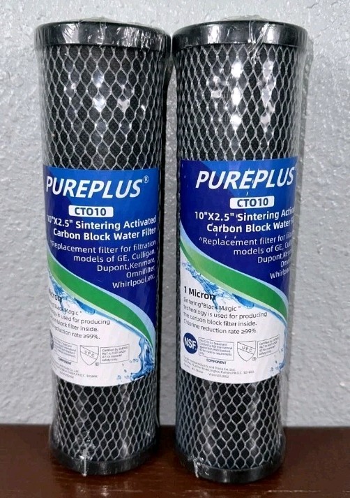 PurePlus 10" x 2.5" Carbon Block Water Filter 1 Micron CTO10 - 2 PACK