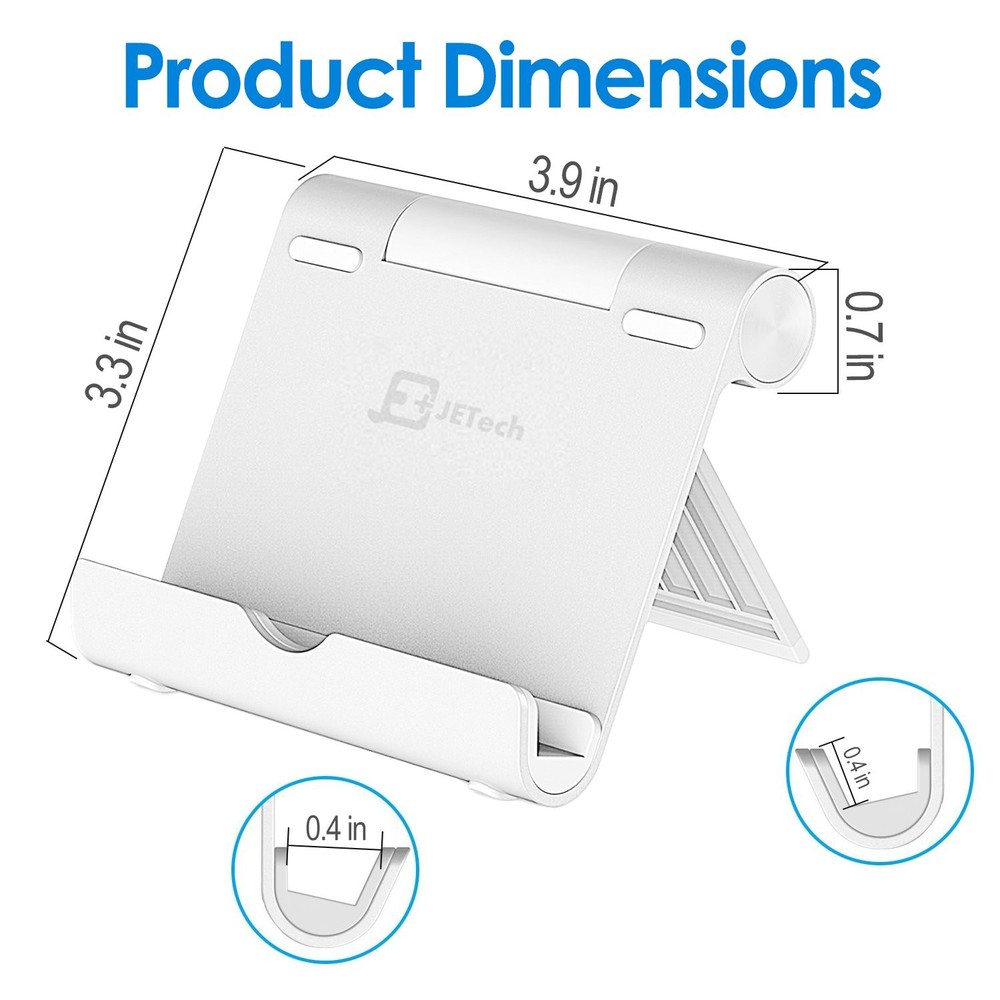 JETech Tablet Stand, Adjustable Portable Desktop Holder, Foldable Dock Silver