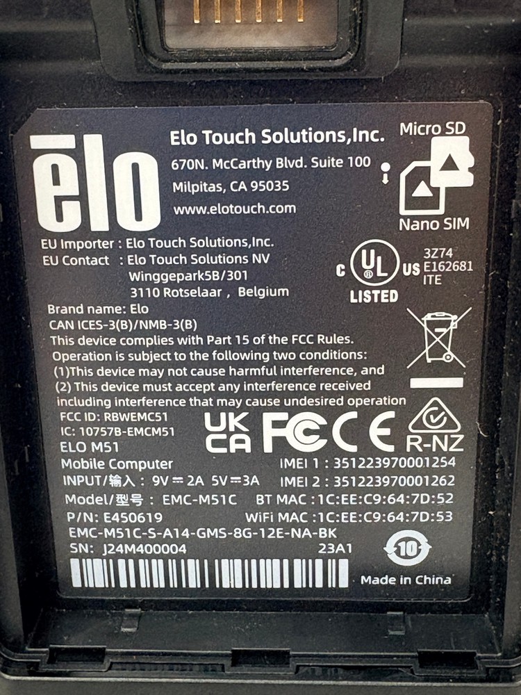 USED | Elo EMC-M51C / E450619 Rugged Mobile - Portable Handheld Computer