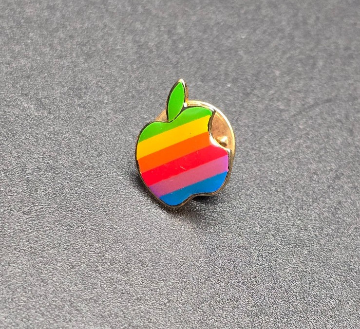 Vintage APPLE Macintosh Computer 1980s Rainbow Logo Lapel Pin