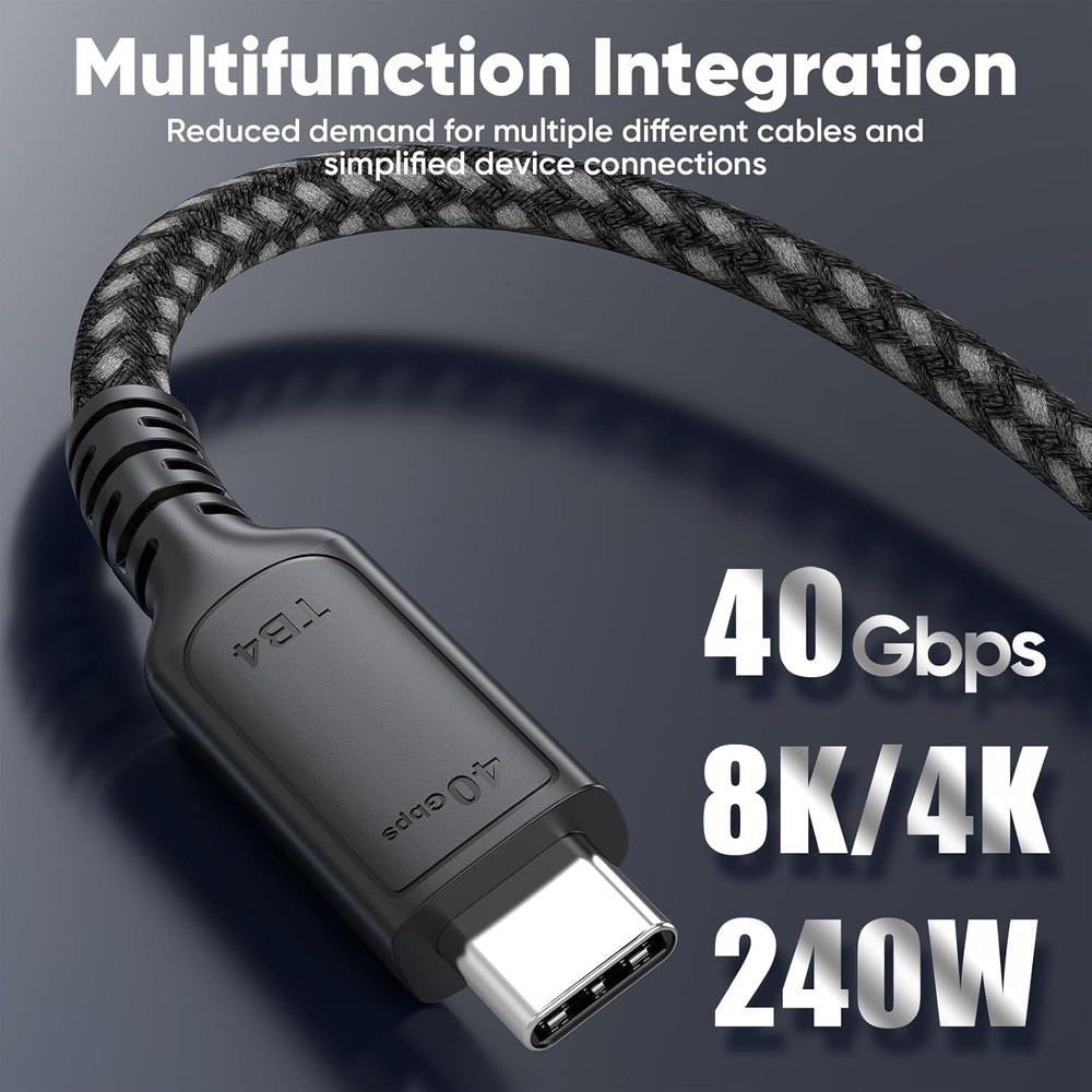 Thunderbolt 4 Cable 1Ft Short, USB 4 40Gbps High Speed Data Transfer USB C USB4