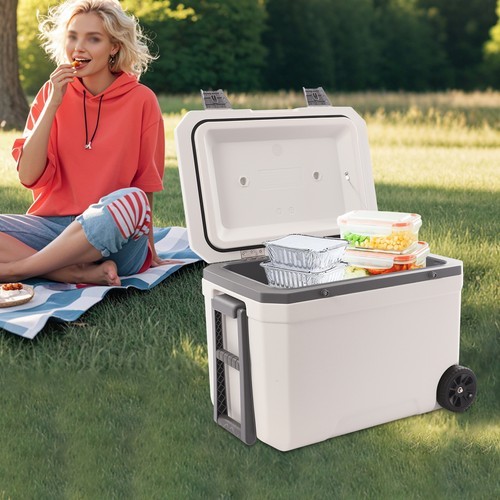 45L Wheeled Insulated Cooler Box with Pull Handle for Camping Picnic Beach