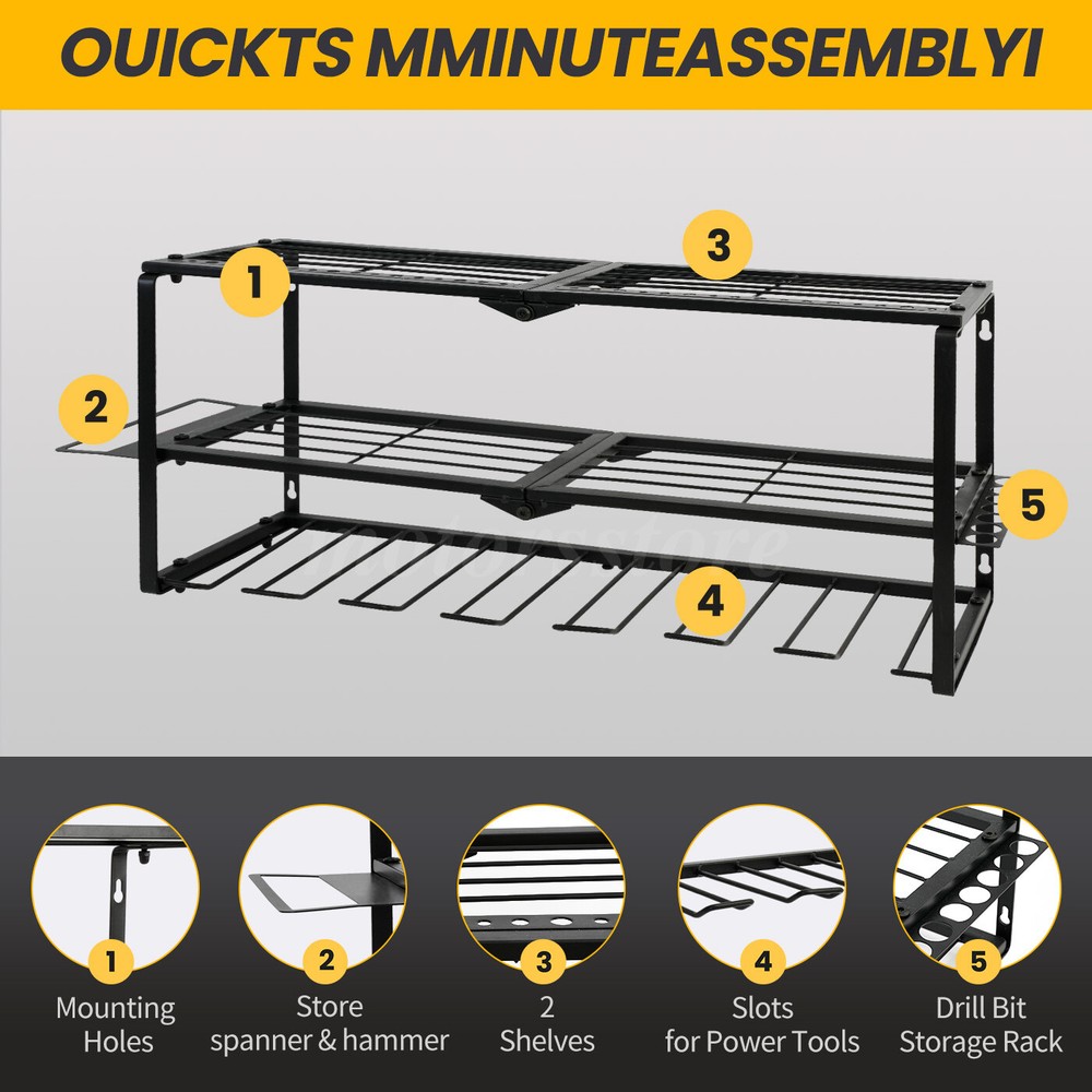 Heavy Duty 26" Power Tool Organizer Drill 3-Layer Holder Wall Mount Storage Rack