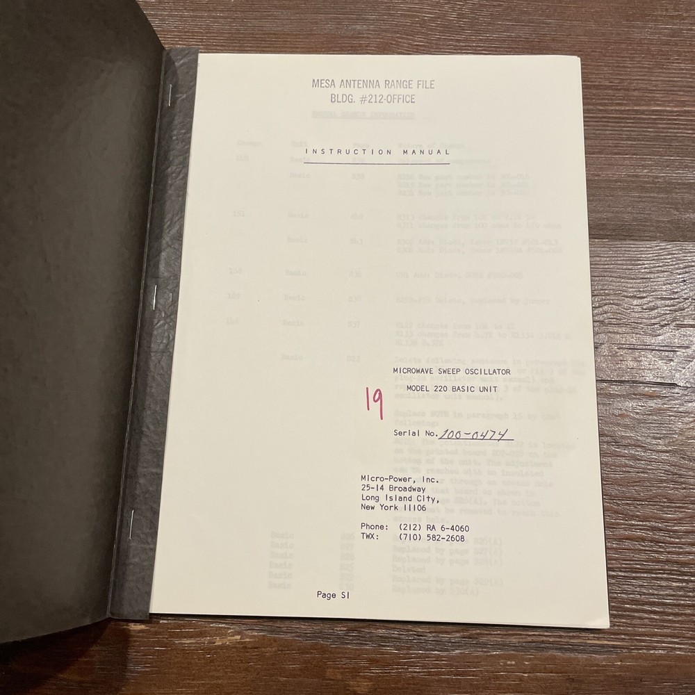 Micro-Power Model 220 Basic Unit Microwave Sweep Oscillator Instruction Manual