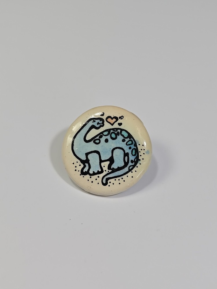 Blue Dinosaur Lapel Pin Ceramic Hand Painted