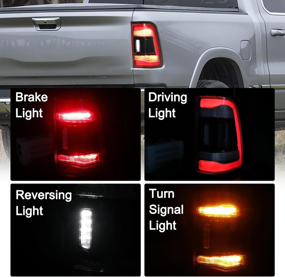 Tail Light Assembly LED Compatible with 2019-2024 Dodge Ram 1500, Blind Spot Mod
