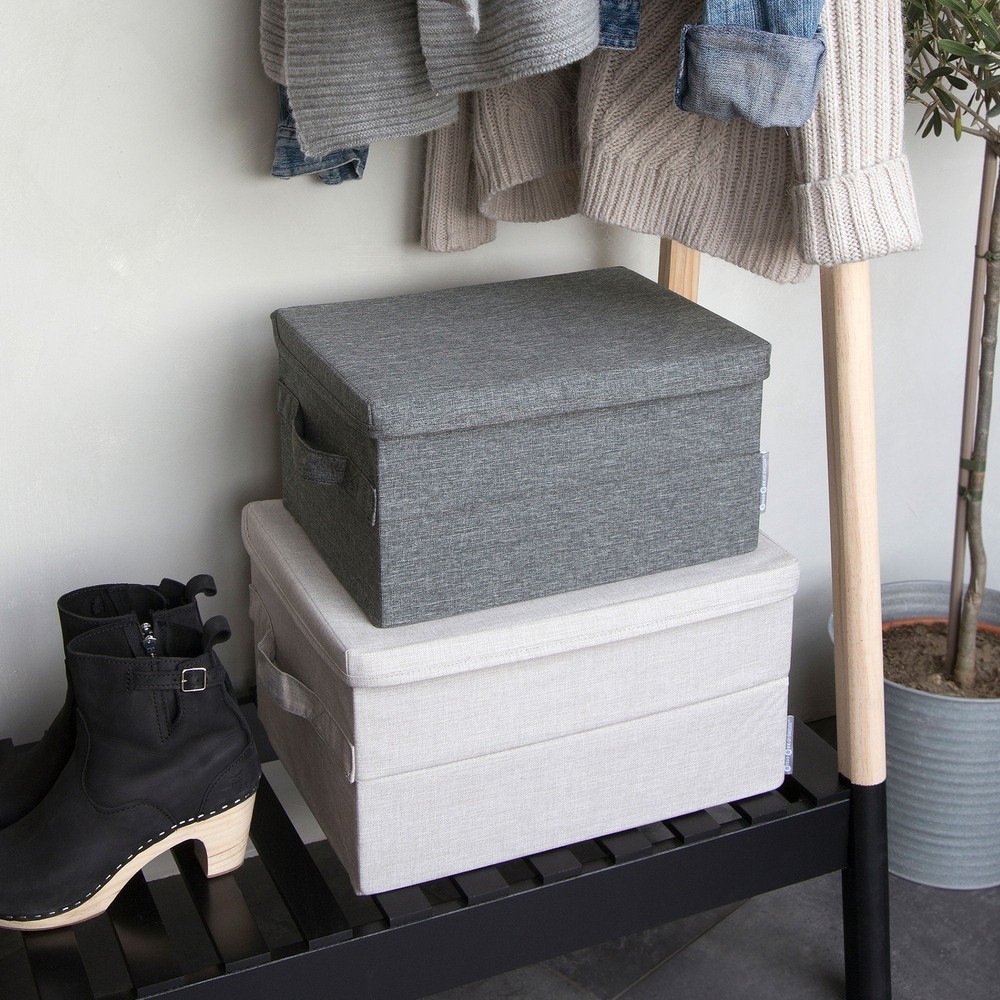 Bigso Soft Foldable Polyester Storage Box with Lid | Medium | Grey