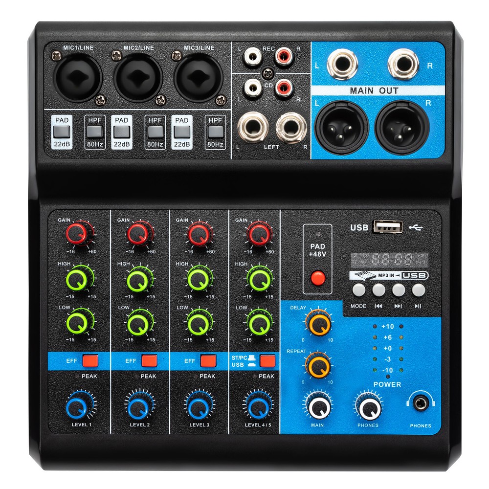 5-Channel Mixing Console Live Studio Audio DJ Mixer Sound Board USB Interface