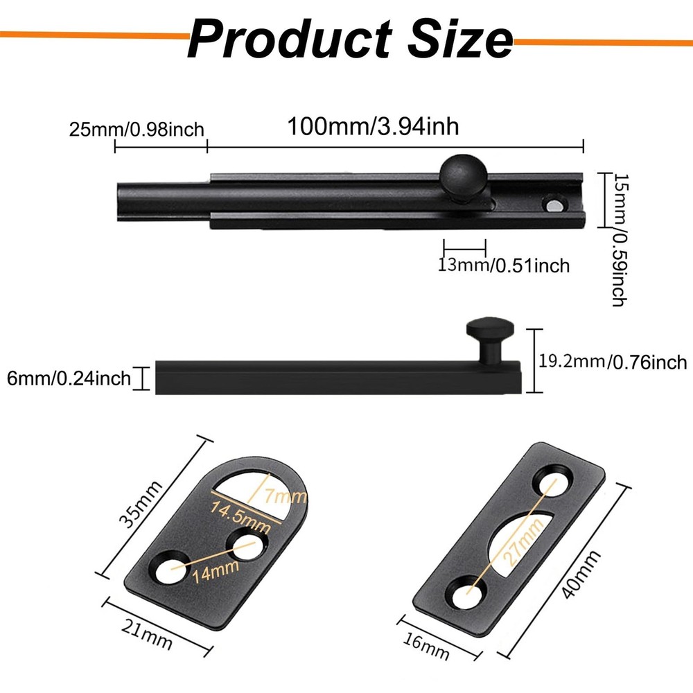 Solid Brass Surface Bolt, Heavy Duty Concealed Slide Surface Door Bolt with S...