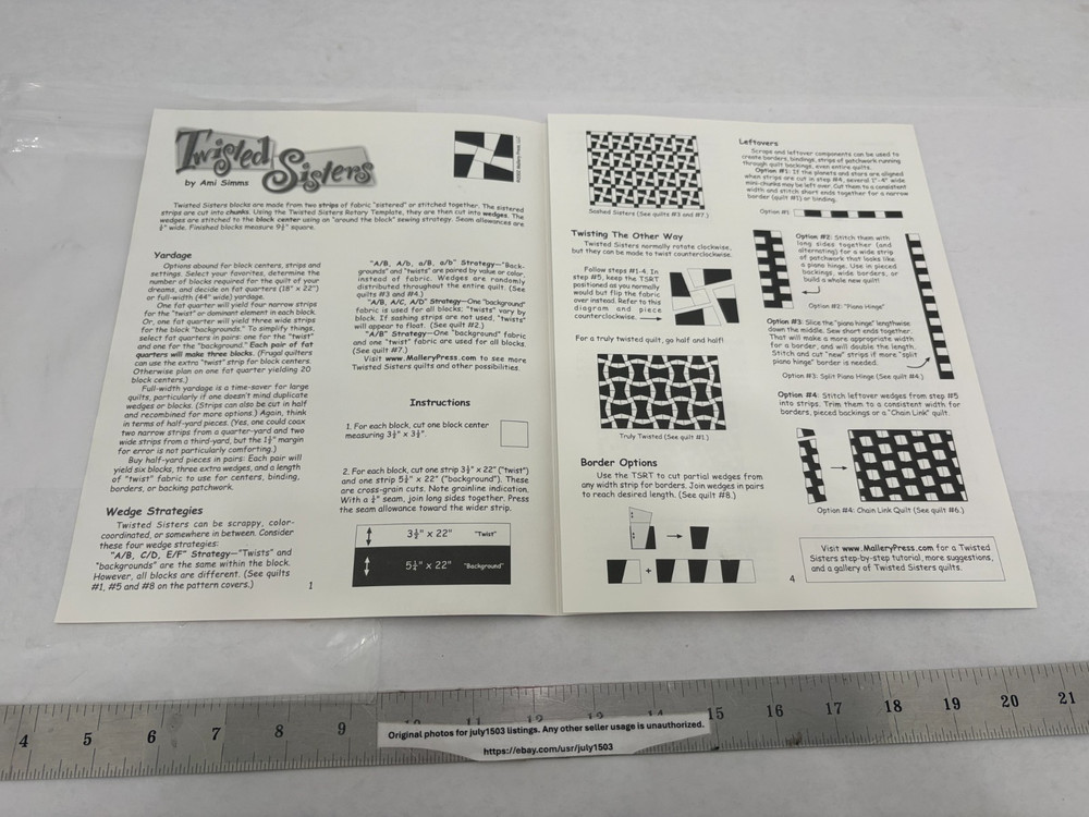 Twisted Sisters Rotary Template & Pattern Ami Simms - Plastic Template Included!