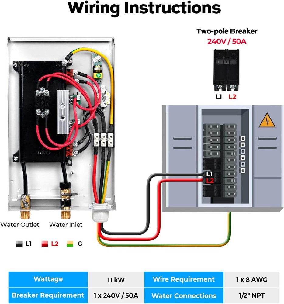 Tankless Water Heater Electric ORBEK On Demand Instant Hot Water - 11KW 240V