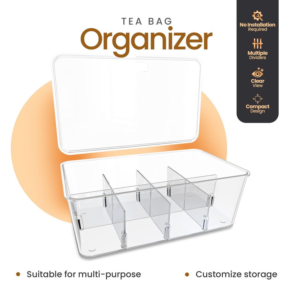 Tea Bag Organizer Set with Lids – 3 Pack Stackable Clear Plastic Storage Bins...