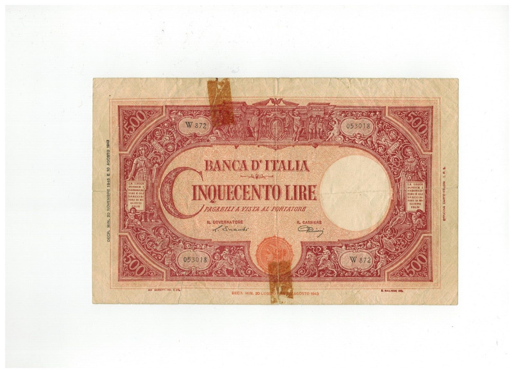 Italy 1946 500 Lire Banknote