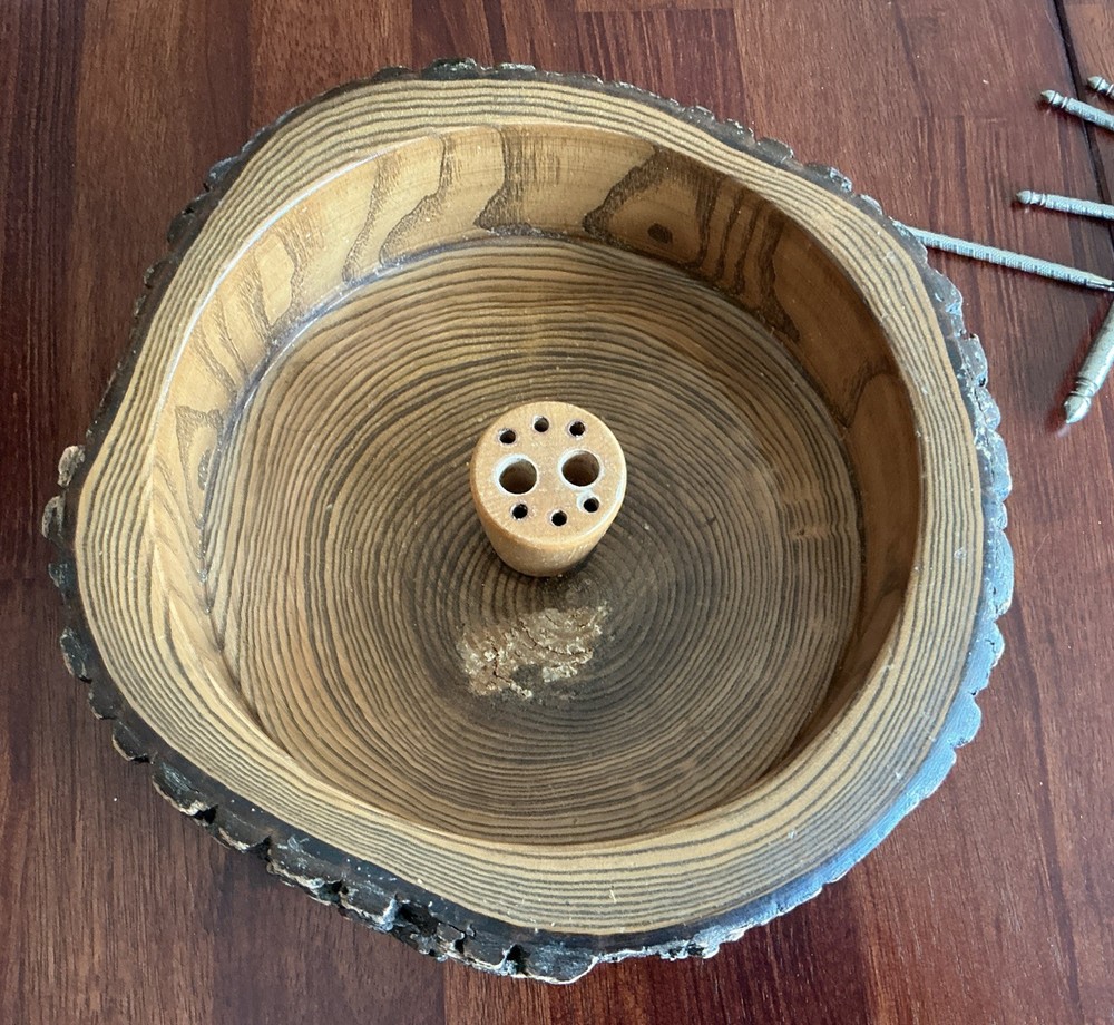 VTG Elwood Rustic Bark Nut Bowl With Nutcracker And 6 Picks