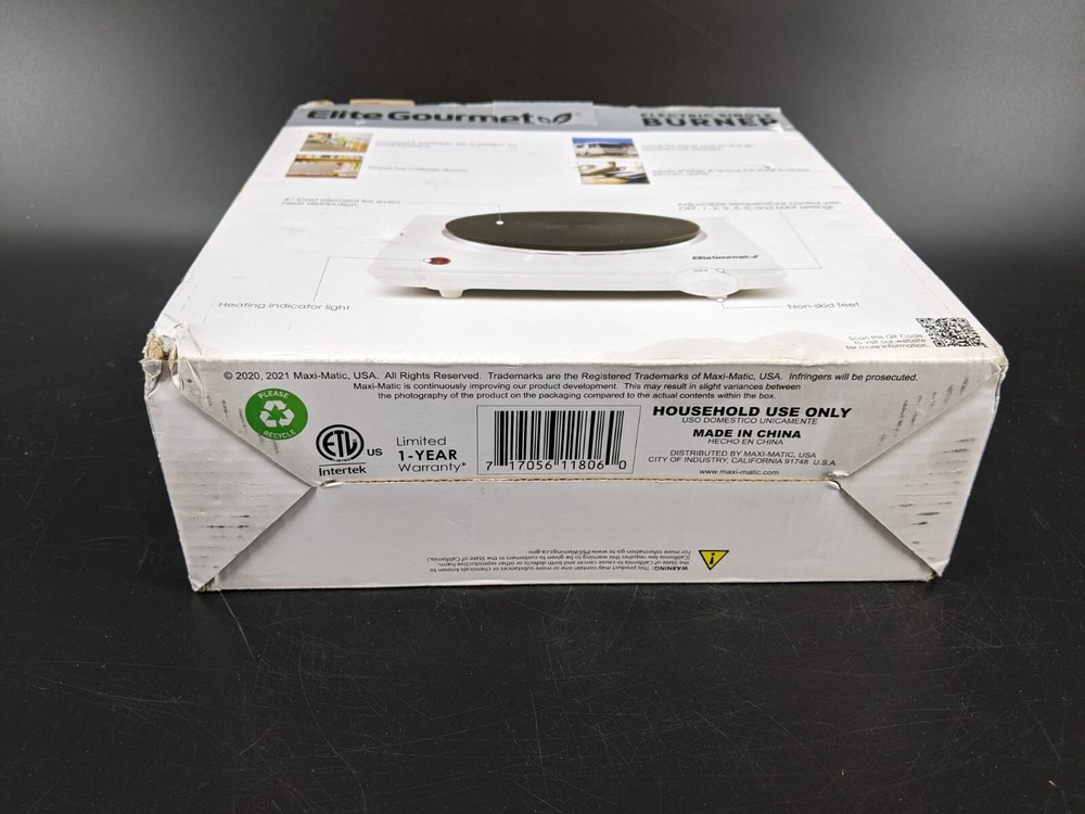 EliteGourmet Electric Single Burner Adjustable Temperature ESB-301F - White