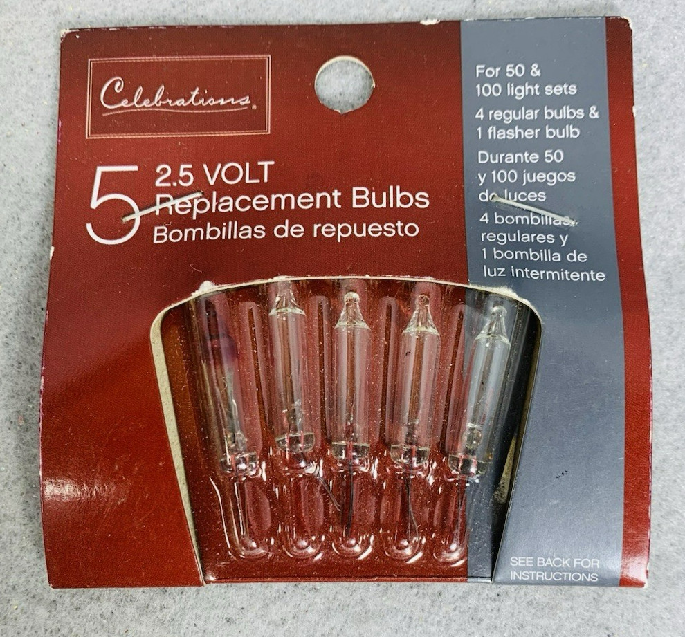 2.5 volt Christmas Light Bulbs Clear Mini For 50 100 Light String 4 and Flasher
