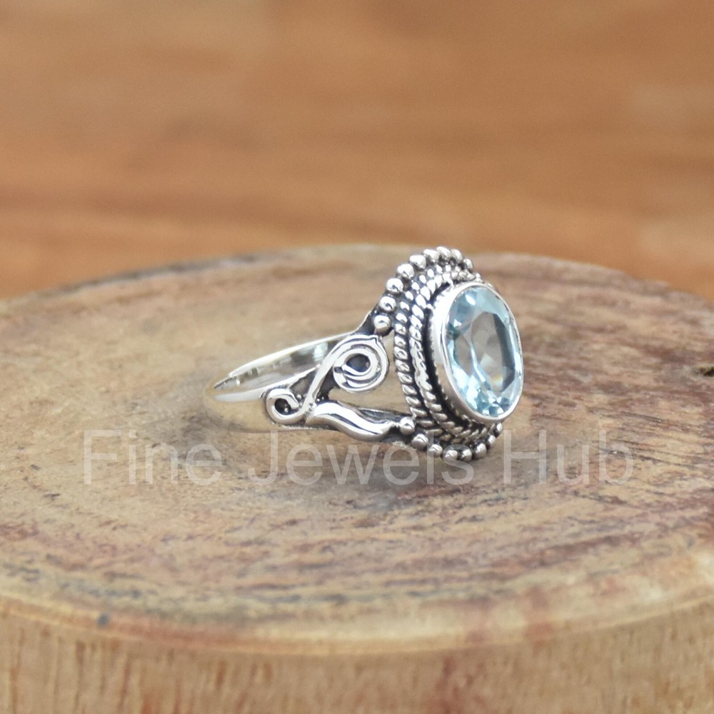 Blue Topaz 925 Sterling Silver Ring, Nice Handmade Ring, Natural Gemstone Ring