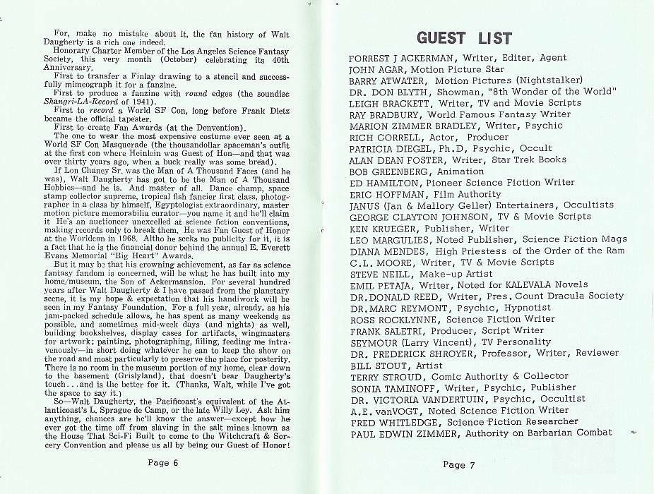 1974 WITCHCRAFT & SORCERY CONVENTION program - guest profile by Forrest Ackerman