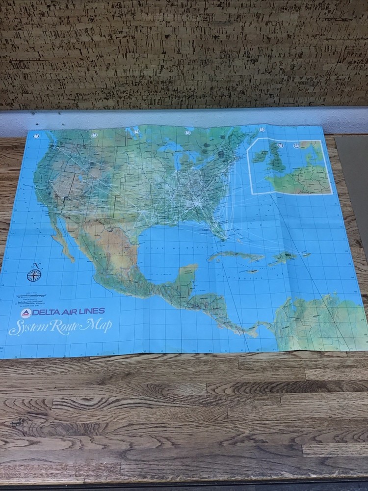 Vintage Delta Air Lines System Route Map With Postcard EUC A-3
