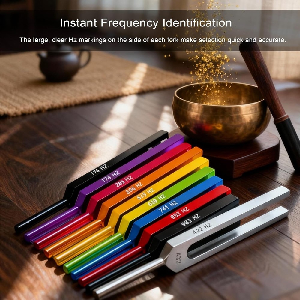 Essential 10-Piece Solfeggio Tuning Fork Kit - For Sound Therapy & Meditation