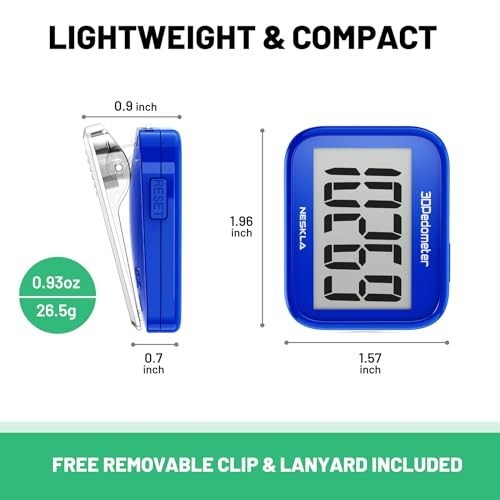 3D Step Counter Pedometer with Large Display, Clip Lanyard, Accurate Tracker for