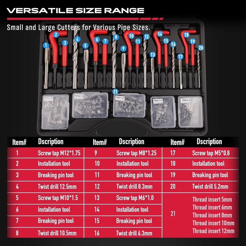 Universal 320pc Thread Repair Kit - Durable Heli Coil Engine Motor Studs