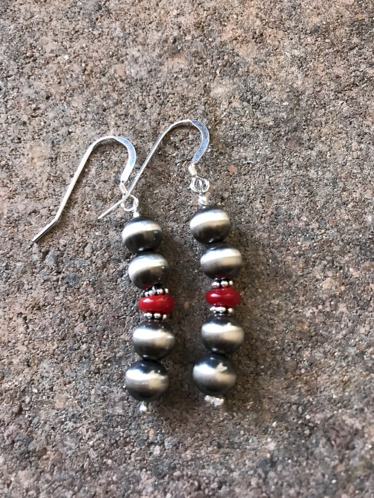 Sterling Silver 7mm Pearls Coral Earrings.