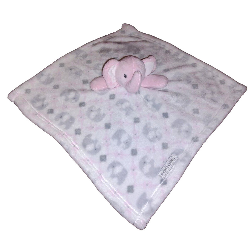 Blankets & Beyond ELEPHANT Pink Gray Super Soft Plush Security Blanket Lovey