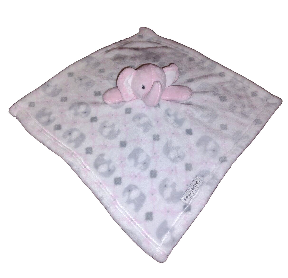 Blankets & Beyond ELEPHANT Pink Gray Super Soft Plush Security Blanket Lovey