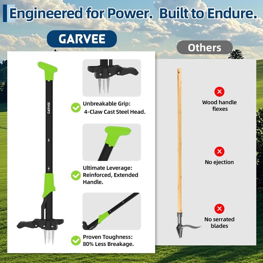No Bending Weed Puller 40" Long Handle 4-Claw with Ejector Easy-Eject Remover