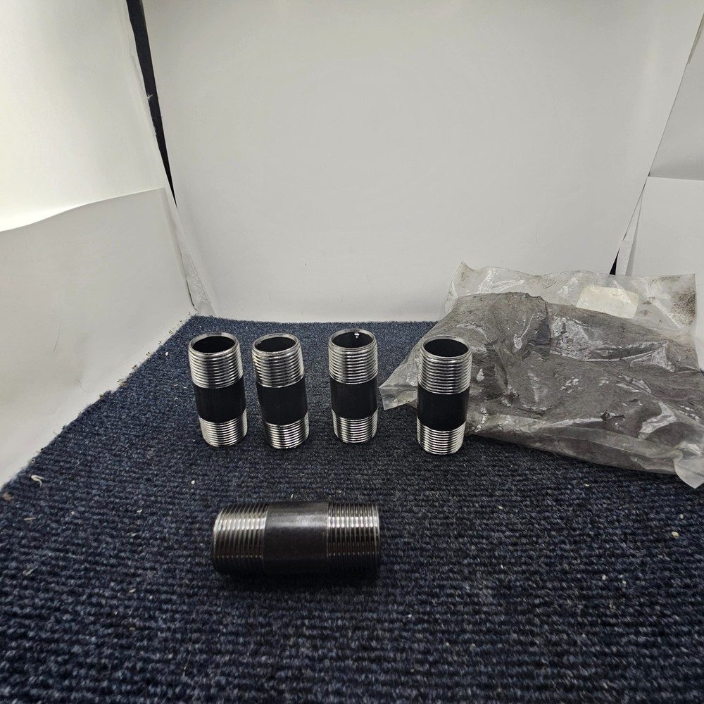 (QTY 5) Threaded Black Steel Pipe Nipple 2.5"