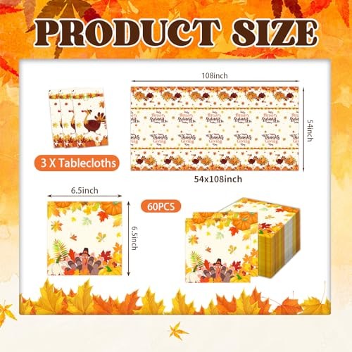 3 Pcs Fall Thanksgiving Tablecloth Plastic Disposable Table Cover Orange